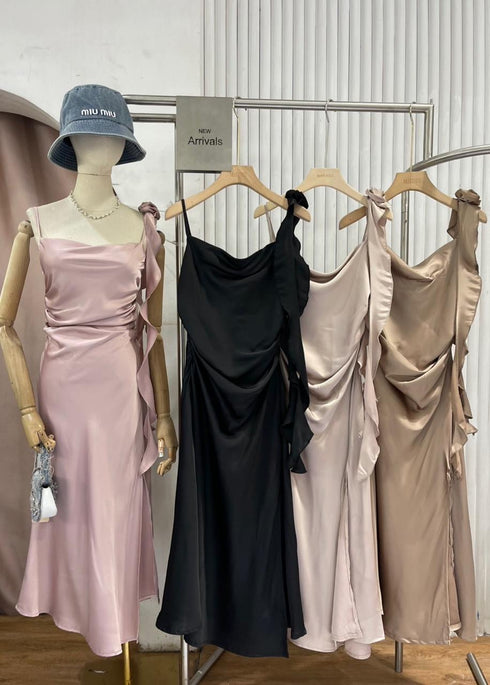 Satin Spaghetti Straps Side Slit Dress